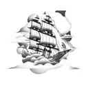 pirate ship, clouds that look like skulls tattoo design idea