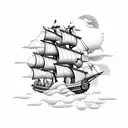 pirate ship, clouds that look like skulls tattoo design idea