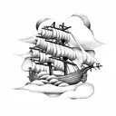 pirate ship, clouds that look like skulls tattoo design idea