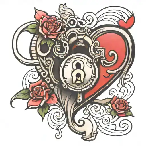 seal and heart shaped lock tattoo design idea