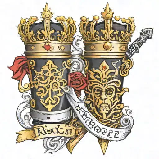 Forearm tattoo. Three crowns representing three brothers. Broadsword. Brothers are from Scottish / United Kingdom descen tattoo design idea