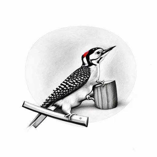 A woodpecker sitting on a axe tattoo design idea