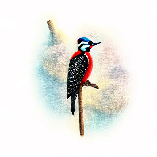 A woodpecker sitting on a axe tattoo design idea