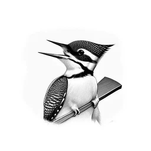 A woodpecker sitting on a axe tattoo design idea