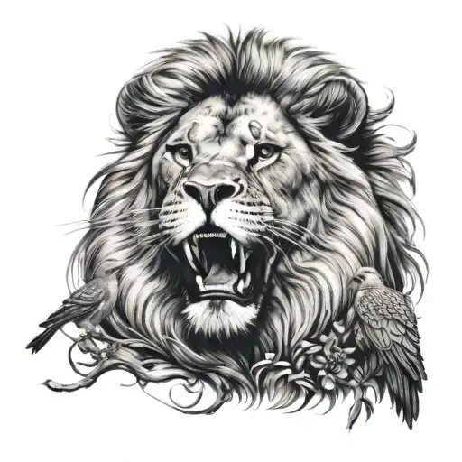 Lion and bird tattoo design idea