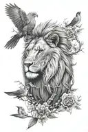 Lion and bird tattoo design idea