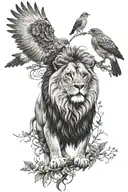 Lion and bird tattoo design idea