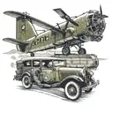 chinook flying over classic car with leaning banjo  tattoo design idea