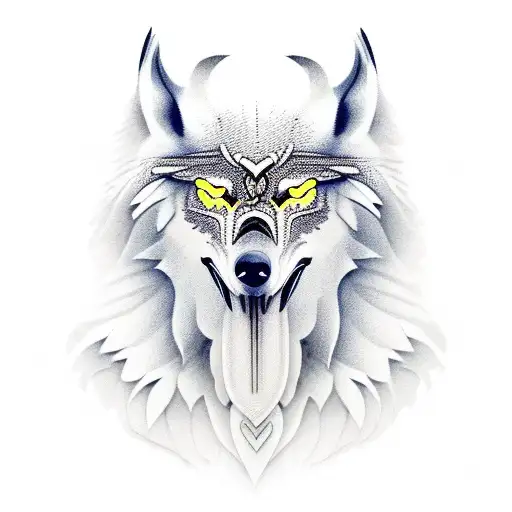 viking style, with full raven and wolf face. waolf face with a scarred eye tattoo design idea