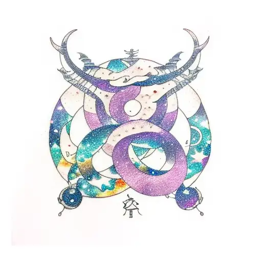 Capricorn constellation merging with a galaxy tattoo design idea