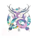 Capricorn constellation merging with a galaxy tattoo design idea