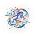 Capricorn constellation merging with a galaxy tattoo design idea