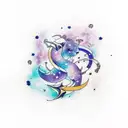 Capricorn constellation merging with a galaxy tattoo design idea