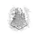 A technology-inspired adventure map with hidden treasures tattoo design idea