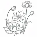 Water Lily flower aster flower and narcissus flower  tattoo design idea