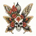 moth skull surrounded tattoo design idea