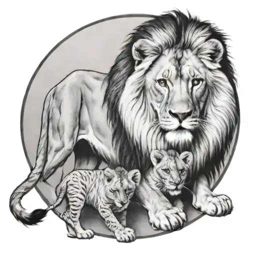 lion and cub staring with lioness  tattoo design idea