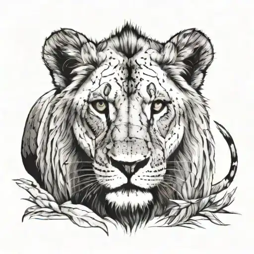 lion and cub staring with lioness symbolizing strength tattoo design idea