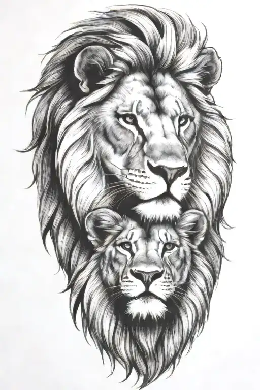 lion with a cub on his head tattoo design idea