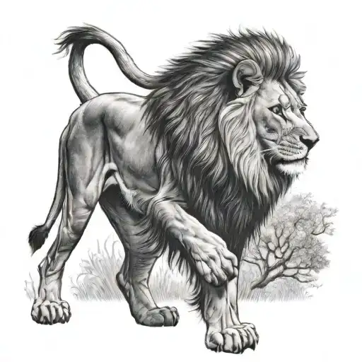 lion standing over cub howling tattoo design idea