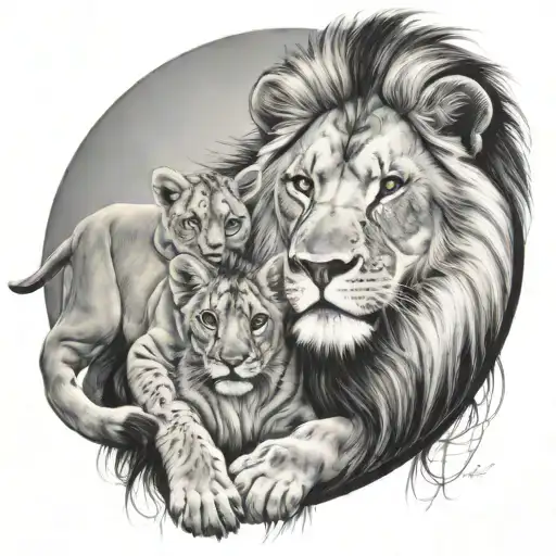 lion and cub staring with lioness  tattoo design idea