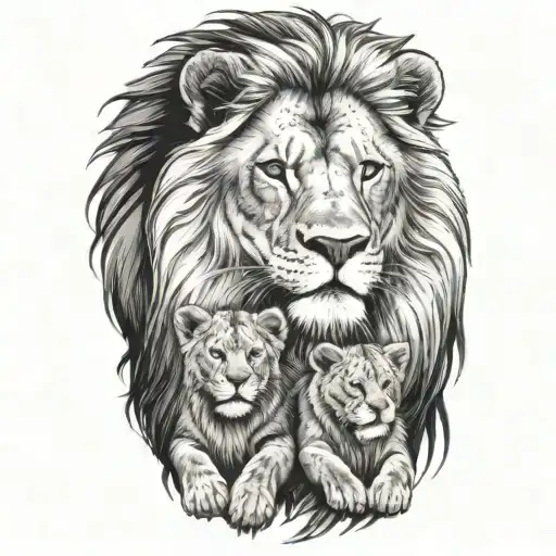 lion family sitting side by side tattoo design idea