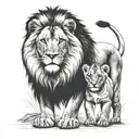 lion and cub staring with lioness tattoo design idea