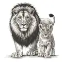 lion and cub staring with lioness tattoo design idea