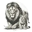 lion and cub staring with lioness tattoo design idea
