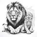 lion and cub staring with lioness tattoo design idea