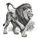 lion standing over cub howling tattoo design idea