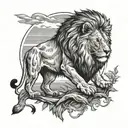 lion standing over cub howling tattoo design idea