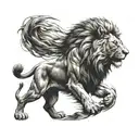 lion standing over cub howling tattoo design idea
