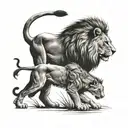 lion standing over cub howling tattoo design idea