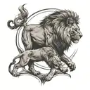 lion standing over cub howling tattoo design idea