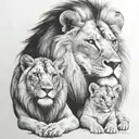 lion, lioness and 1 cub stare   tattoo design idea