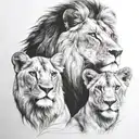 lion, lioness and 1 cub stare   tattoo design idea