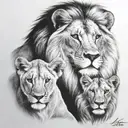 lion, lioness and 1 cub stare   tattoo design idea