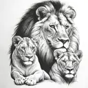 lion, lioness and 1 cub stare   tattoo design idea
