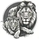 lion and cub staring with lioness  tattoo design idea