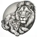 lion and cub staring with lioness  tattoo design idea