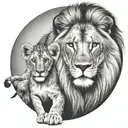 lion and cub staring with lioness  tattoo design idea