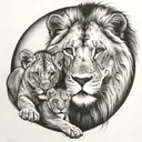 lion and cub staring with lioness  tattoo design idea