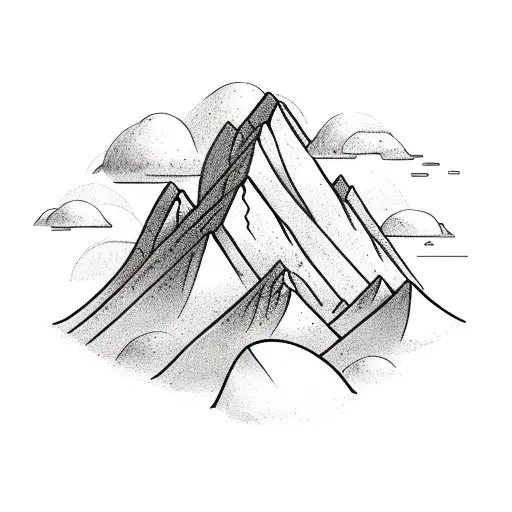 Birth stone colors of May and September in the skies above mountains and the ocean with A and P carved into the mountain tattoo design idea