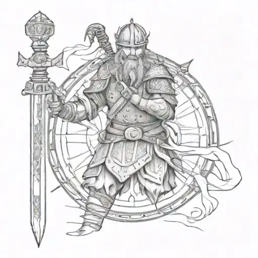 viking compass samurai warrior holding katana tattoo design idea