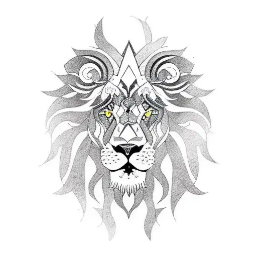 A detailed blackwork tattoo of a lion in the woods tattoo design idea