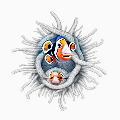 clown fish in anemone nest tattoo design idea