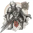 a Crusader knight impaling the head of a demon  tattoo design idea