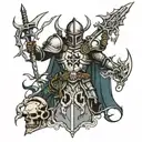 a Crusader knight impaling the head of a demon  tattoo design idea