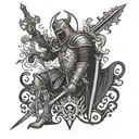 a Crusader knight impaling the head of a demon  tattoo design idea